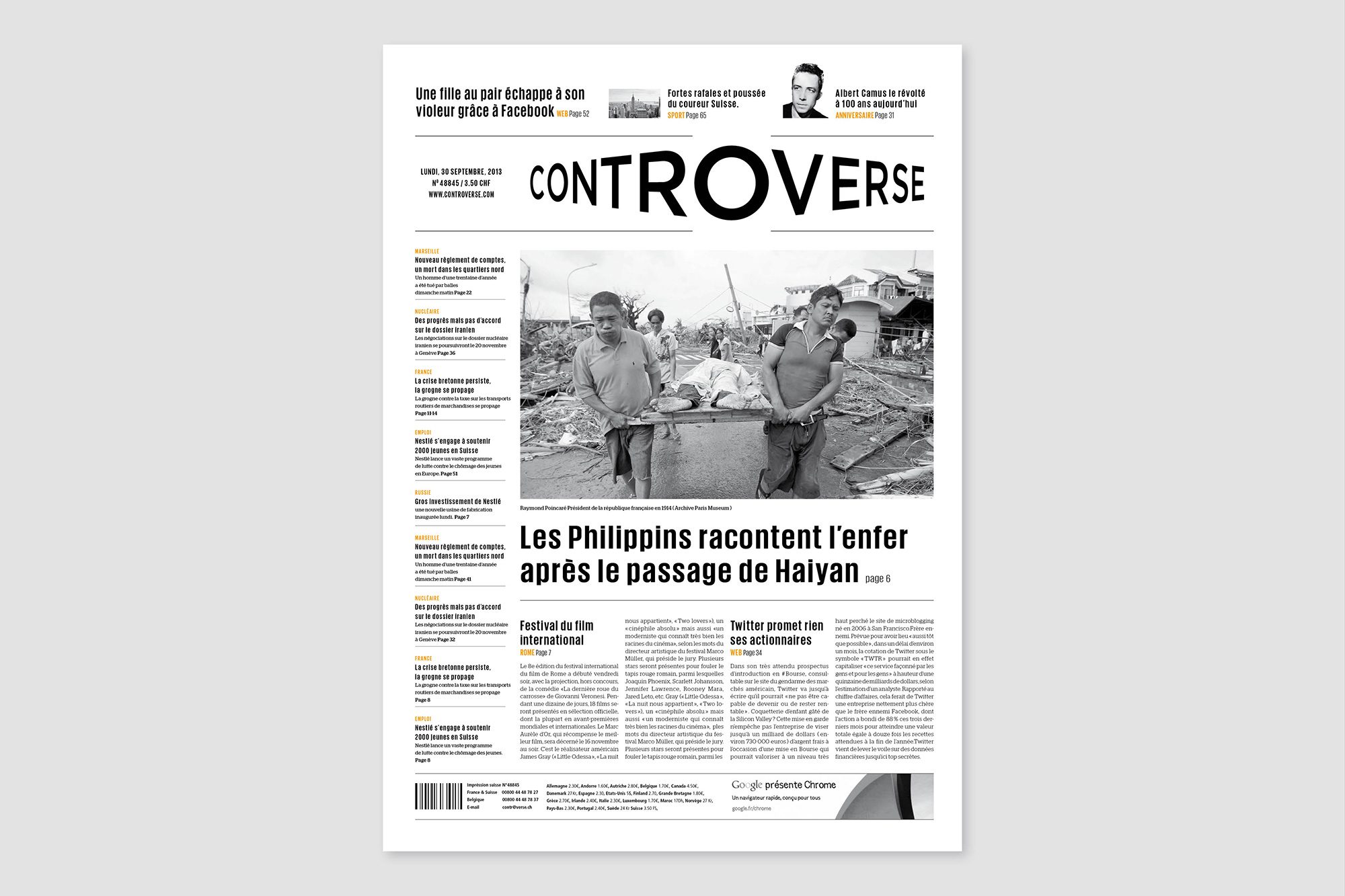 La une complète du quotidien Controverse.